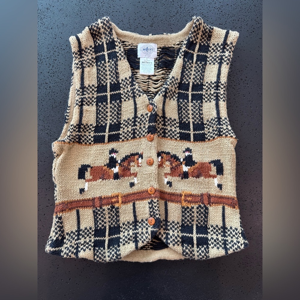 MILLER’S VINTAGE Knit Equestrian Rodeo Horse Sweater Vest Size Medium VGUC - Picture 2 of 9